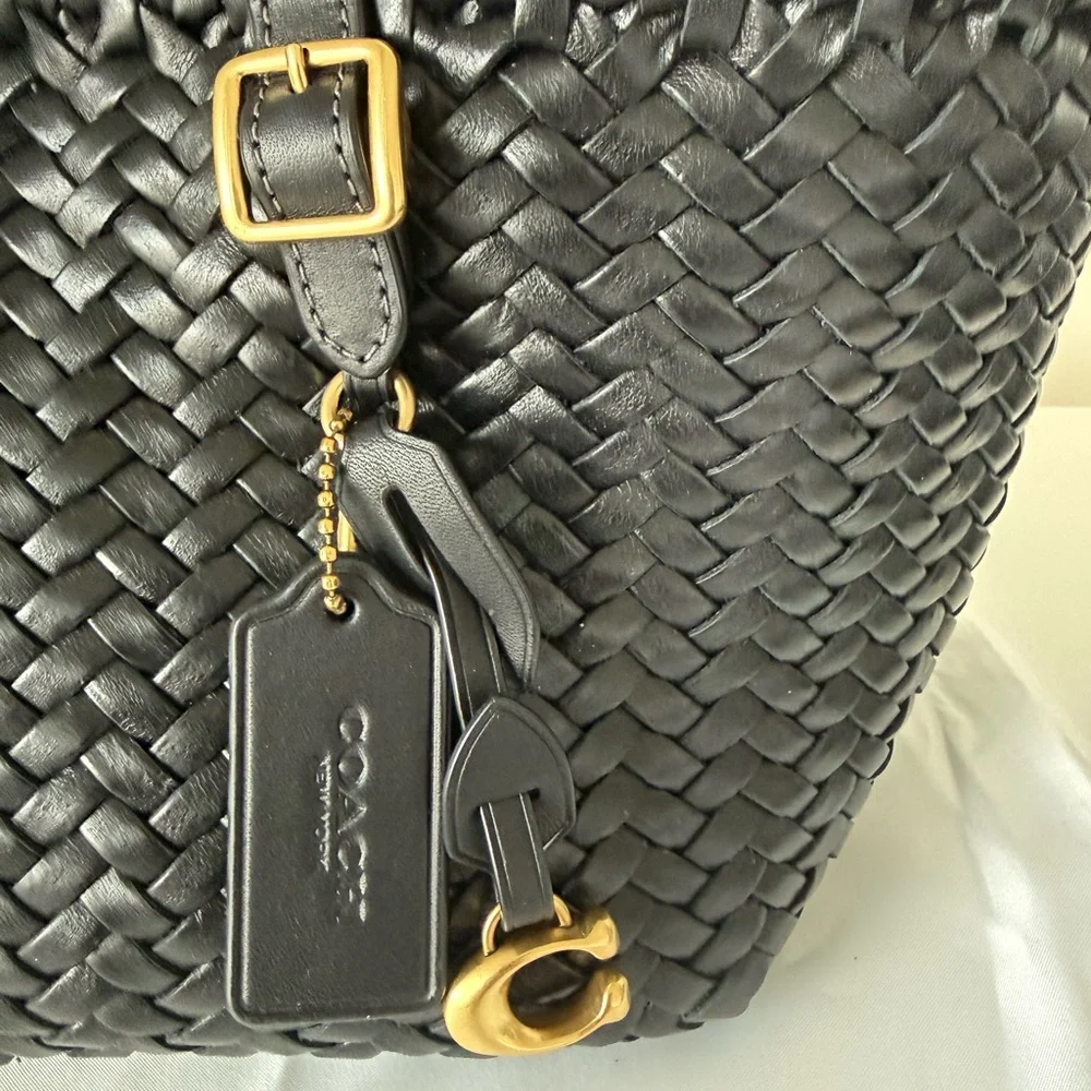 Coach Black Woven Leather Swing Tote - Picture 3 of 13